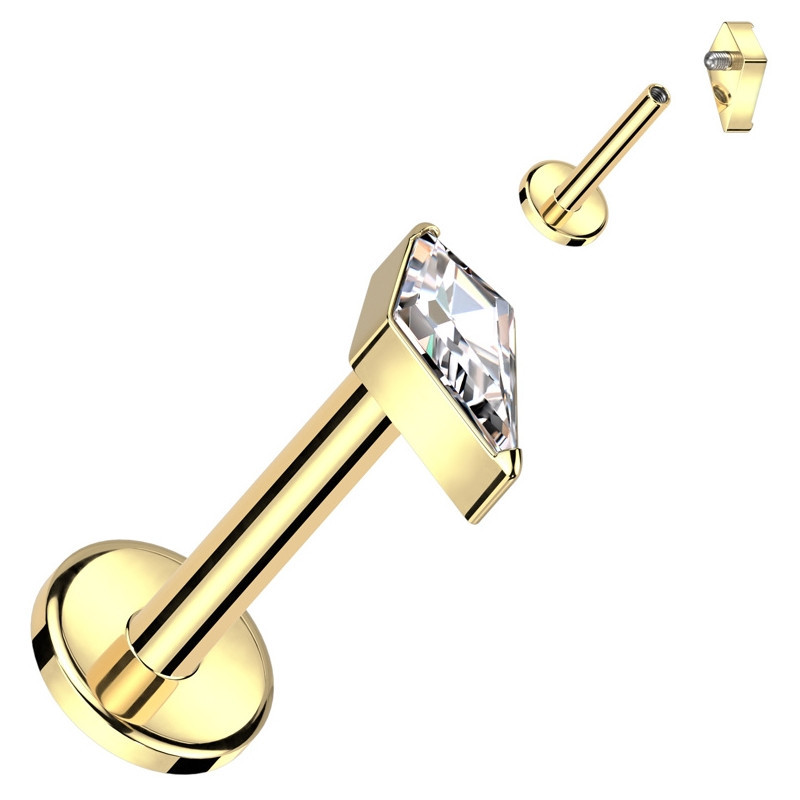 Piercing Labret en forme de losange avec zircon en Titane PVD Gold Piercing Labret en forme de losange avec zircon en Titane PVD Gold