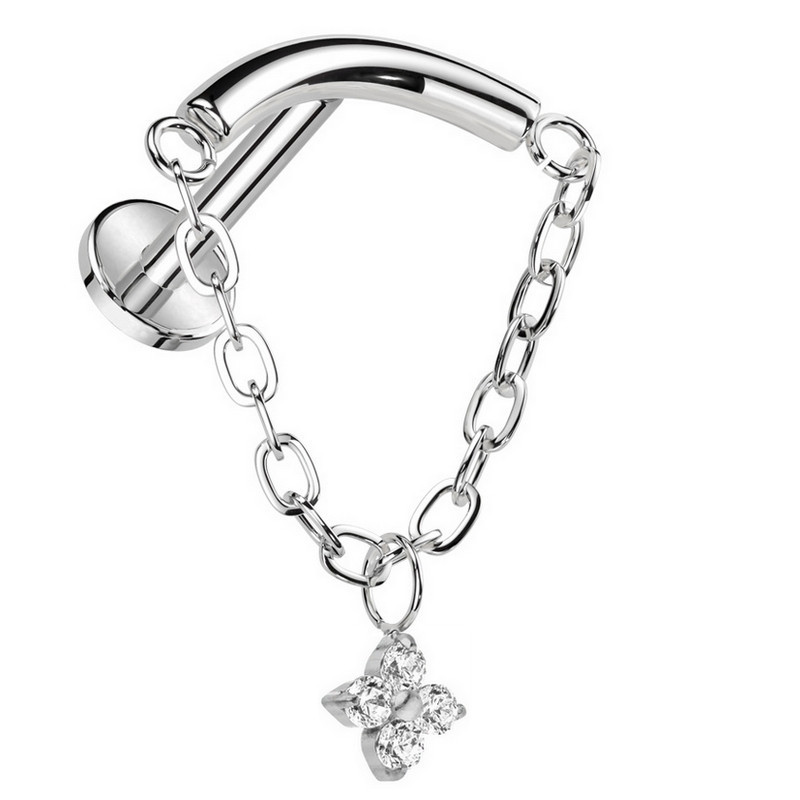 Piercing Labret arqué avec chaîne et pendentif floral en zircons en Titane Piercing Labret arqué avec chaîne et pendentif floral en zircons en Titane