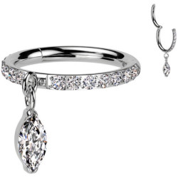 Piercing Anneau Clicker serti de zircons avec un pendentif en marquise en Titane
