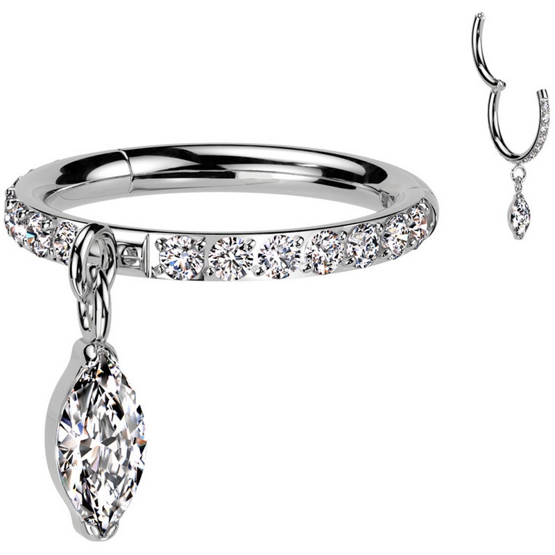 Piercing Anneau Clicker serti de zircons avec un pendentif en marquise en Titane Piercing Anneau Clicker serti de zircons avec un pendentif en marquise en Titane