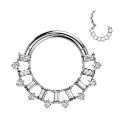 Piercing Anneau Clicker serti de zircons rectangulaires et ronds en Titane