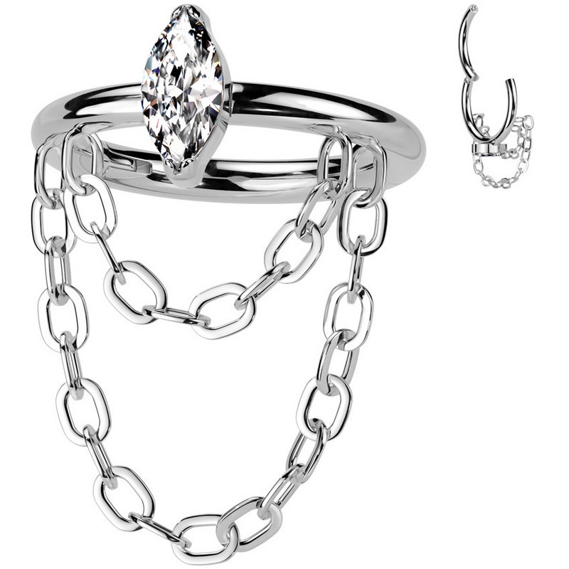 Piercing Anneau Clicker avec marquise et chaînes élégantes en Titane Piercing Anneau Clicker avec marquise et chaînes élégantes en Titane