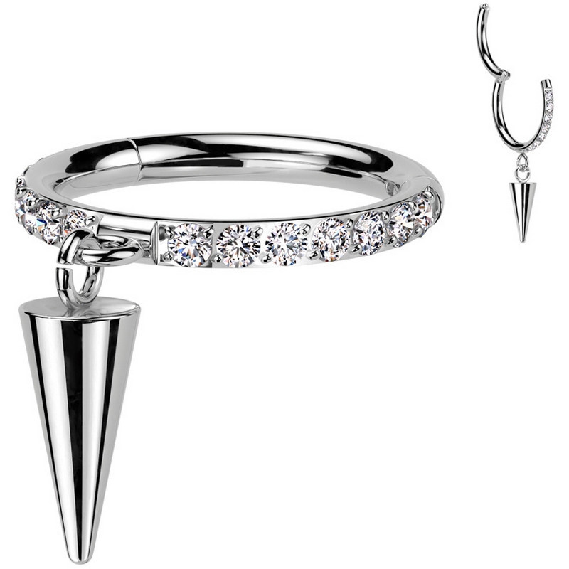 Piercing Anneau Clicker serti de zircons latéraux et son pendentif spike en Titane Piercing Anneau Clicker serti de zircons latéraux et son pendentif spike en Titane