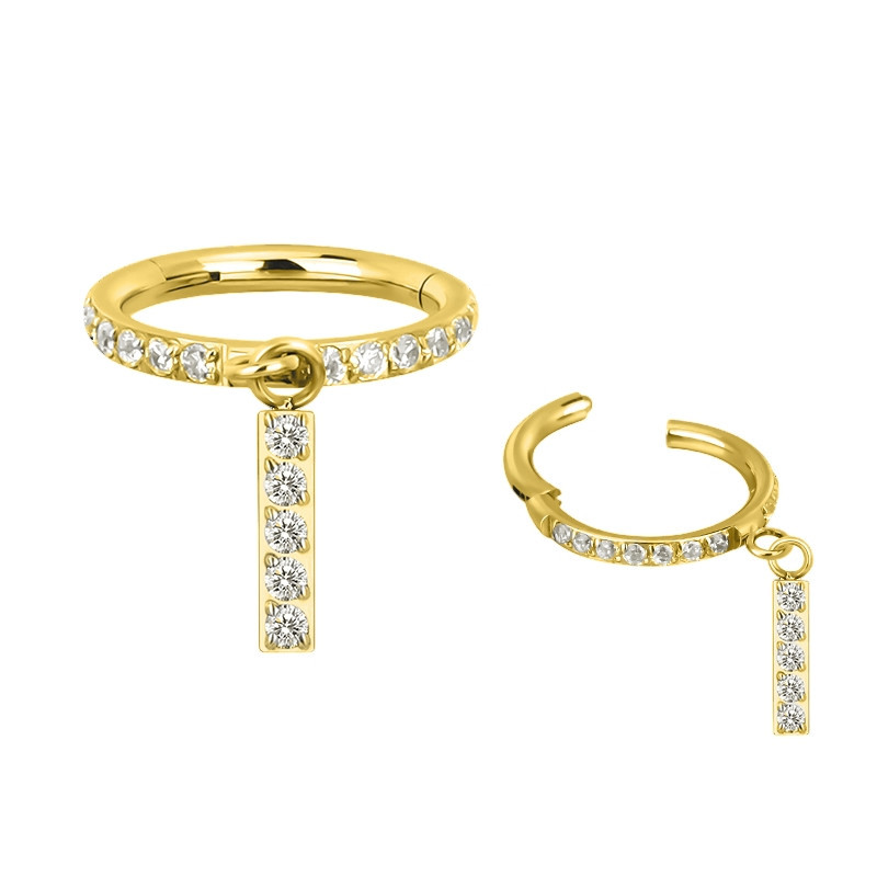 Piercing Anneau Clicker serti de zircons avec pendentif éclatant en Titane PVD Gold
