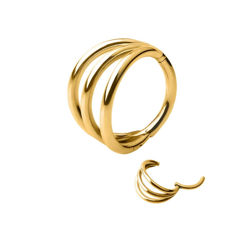 Piercing Anneau Clicker triple évasé en Titane PVD Gold Piercing Anneau Clicker triple évasé en Titane PVD Gold