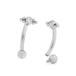 Piercing Barbell courbé zircon griffé avec boules en Titane