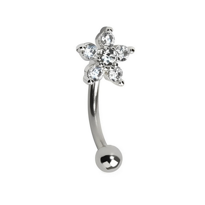 Piercing Barbell courbé fleur ornée de zircon en Titane Piercing Barbell courbé fleur ornée de zircon en Titane