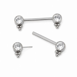Barbell Droit Téton PVD Gold Threadless Cabochon Strass Dots