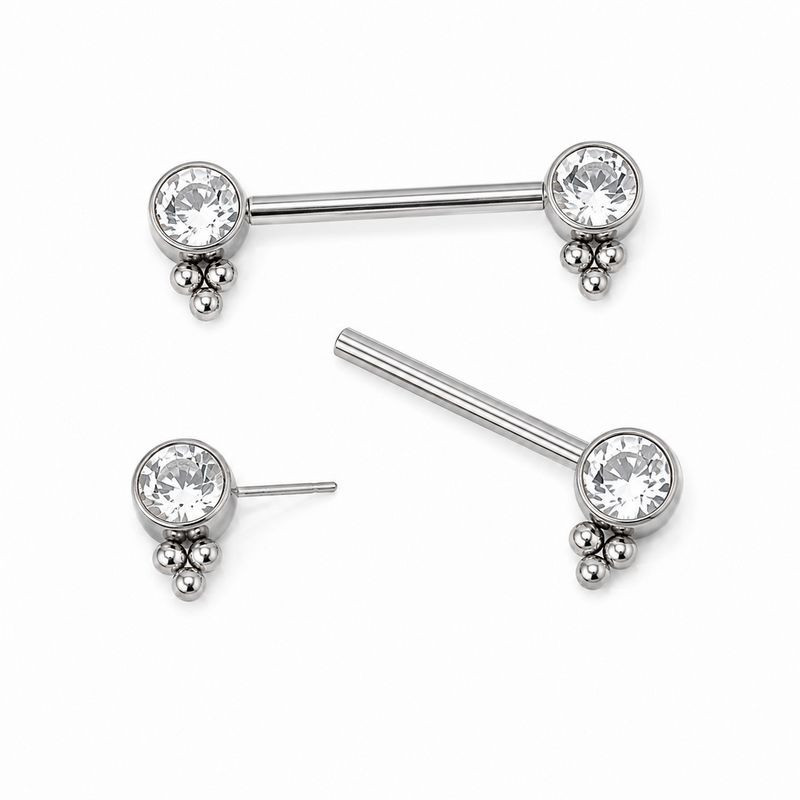 Barbell Droit Téton PVD Gold Threadless Cabochon Strass Dots Barbell Droit Téton PVD Gold Threadless Cabochon Strass Dots