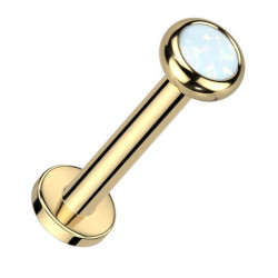 Piercing Labret avec opale blanche en Titane PVD Gold