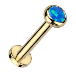 Piercing Labret avec opale bleue en Titane PVD Gold