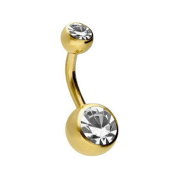 Bijou stérile piercing BANANE Nombril Double Strass en Titane PVD Gold