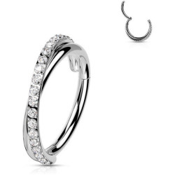 Piercing Anneau Clicker double rang serti de zircons en Titane