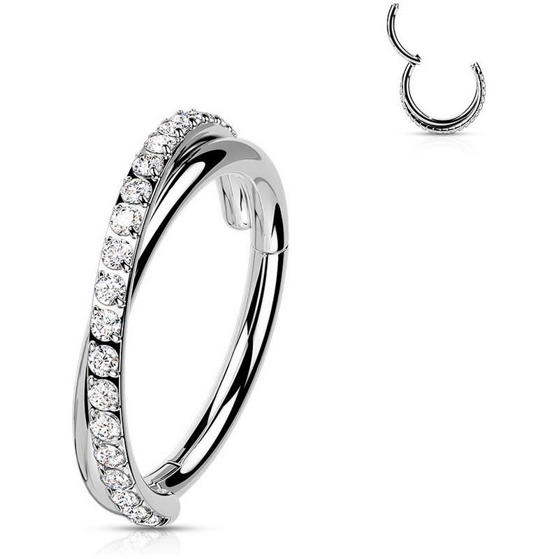 Piercing Anneau Clicker double rang serti de zircons en Titane