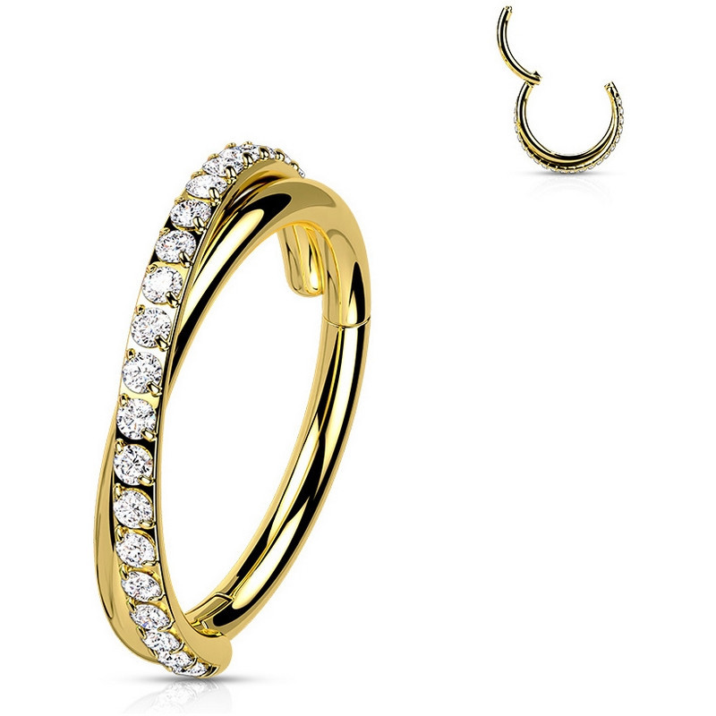 Piercing Anneau Clicker double rang serti de zircons en Titane PVD Gold Piercing Anneau Clicker double rang serti de zircons en Titane PVD Gold