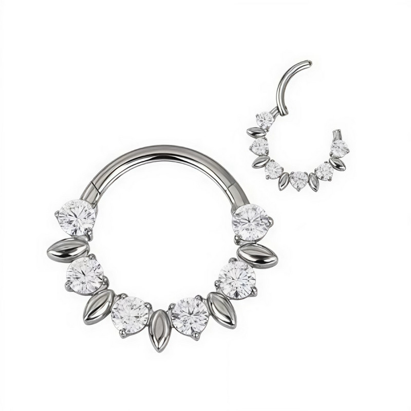 Piercing Anneau Clicker ornement luxueux avec zircons taillés en Titane