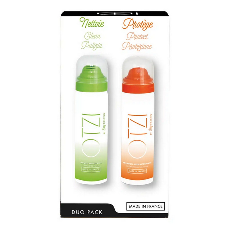 Duo pack OTZI PIERCING - Mousse nettoyante/ Solution antibactérienne Duo pack OTZI PIERCING - Mousse nettoyante/ Solution antibactérienne