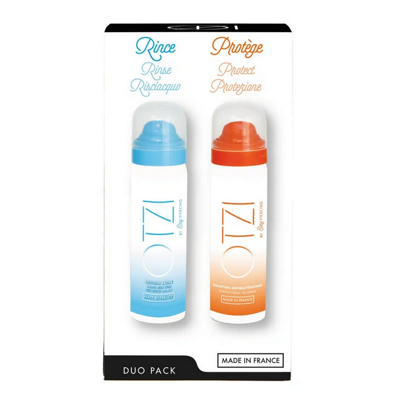 Duo pack OTZIPIERCING - Solution antibactérienne / Solution saline Duo pack OTZIPIERCING - Solution antibactérienne / Solution saline