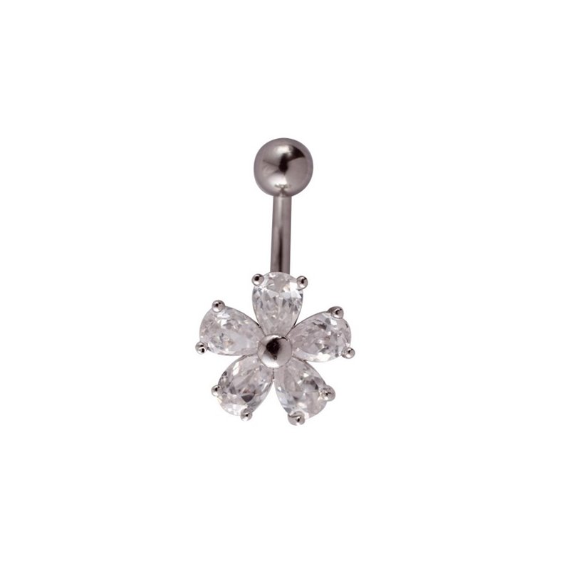 Bijou piercing Nombril fleur avec cristaux En acier chirurgical